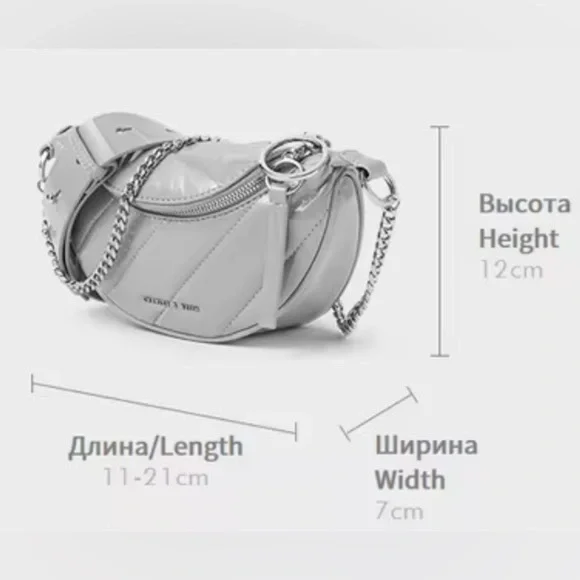 Nwot Charles & Keith Silver & light gray Crossbody Bag chain & leather straps - Picture 16 of 16